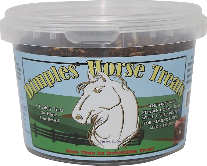 Dimples Horse Treats with Pill Dimples - 1lb Tub of USA-Made Horse Cookies With Beet Pulp - Tasty, Healthy, & Organic Treats - Equine Pill Dimples For Meds