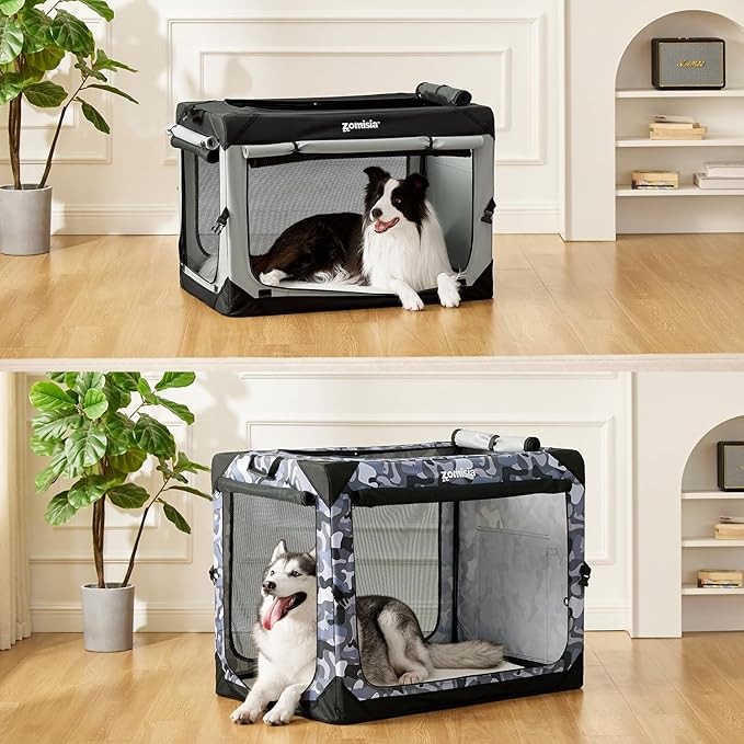 ZOMISIA 42 Inch Collapsible Dog Crate for Extra Large Dogs - XL Dog Travel Crate Portable with Breathable Mesh Windows, Soft Sided Dog Kennel Foldable for Indoor and Outdoor, Grey