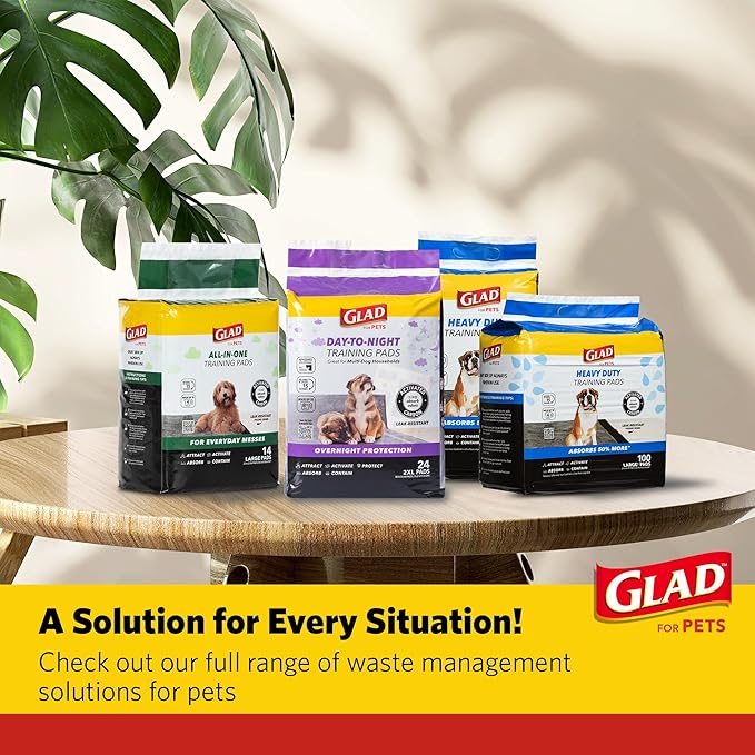 Glad for Pets Day to Night Activated Carbon Puppy Training Pads, Odor Control Disposable Dog Pads with Adhesive and Wall Protection, Leak Proof and Super Absorbent, 30 x 36 Inch, 24 Count - 3 Pack