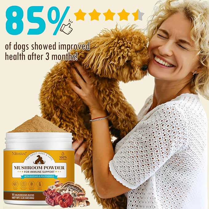 Mushroom Supplement Powder for Dogs & Cats, Turkey Tail Mushroom for Pets, Lipoma for Cats, 11 Organic Mushroom Complex, Partner Guard for Dogs Lumps and Bumps