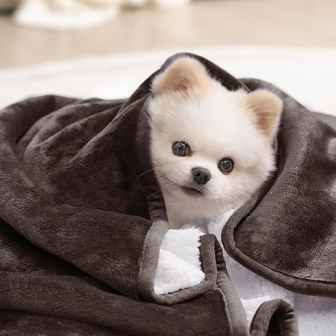 gogobunny Waterproof Bed Blanket, Reversible Sherpa Fleece Throw Blanket for Dog Puppy Cat, Furniture Cover Protects Bed Couch Sofa from Liquid Pee and Pet Fur (Dark Brown, 30x40 inches)