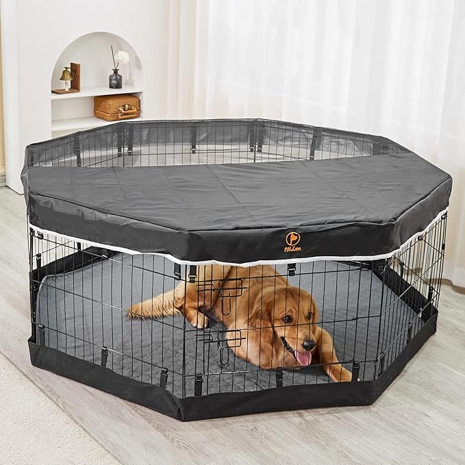 PJYuCien Dog Playpen Bottom Pad, Fits 24 Inch 8 Panels Regular Octagon Metal Exercise Pet Pen, Elastic Buckles Connections, Black (Note: Fence Not Included)