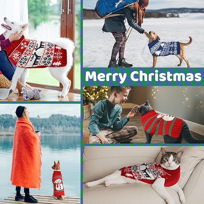 Christmas Dog Sweaters for Small Medium Large Dogs and Cats,Pet Soft Warm Holiday Outfit Girl & Boy,Pup Winter Clothes Turtleneck Double Knitting Collar for Outdoors Playing (Deer,XXL)