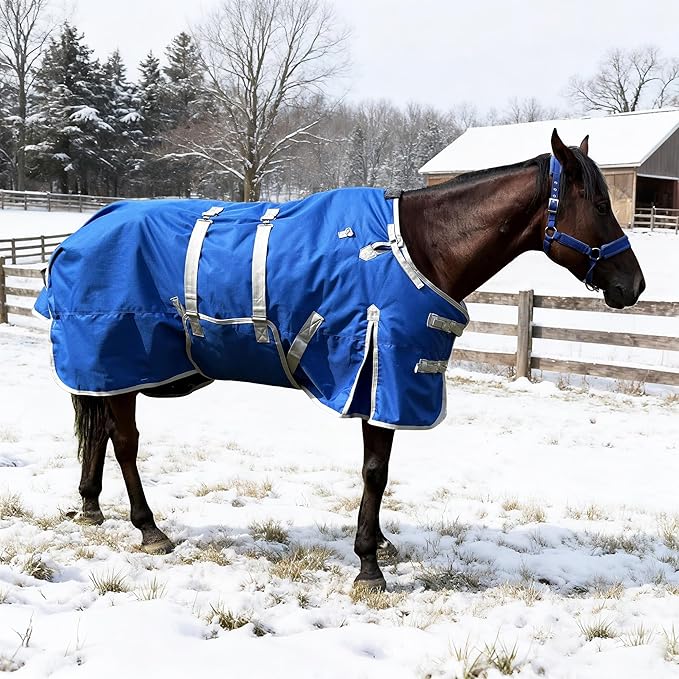 Turnout Horse Blankets Care Sheets, Blue 1800D Waterproof Breathable 320 Gram Filling (US 72 in(EU 135 cm))