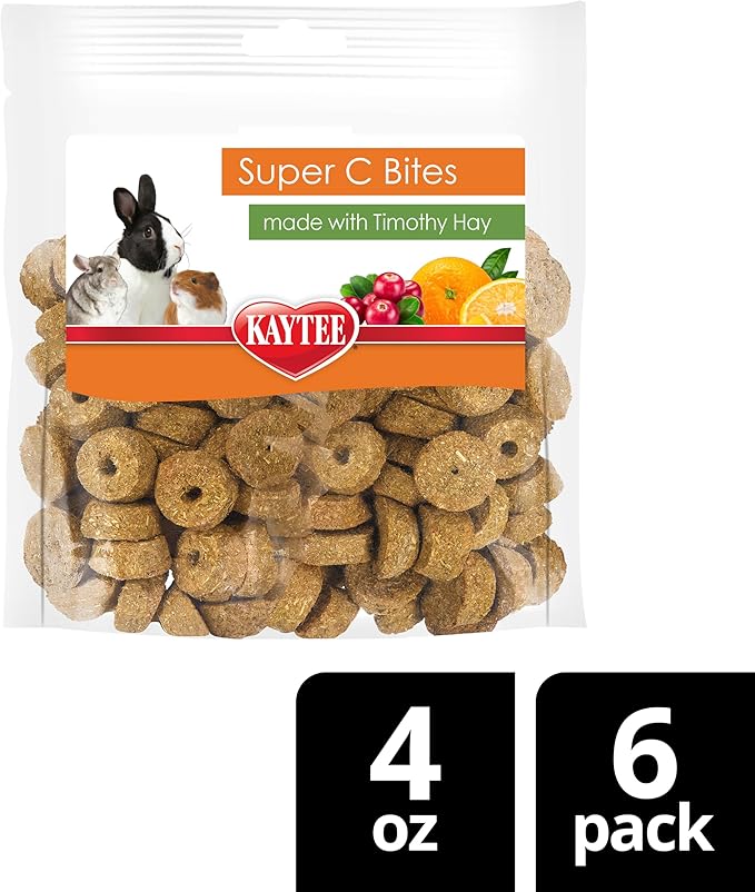 Kaytee Super C Bites Treat for Pet Guinea Pigs, Adult Rabbits, Chinchillas, and Other Small Animals, Cranberry and Orange, 4 oz (6 Pack)