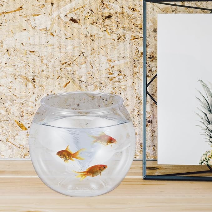POPETPOP Small Plastic Fish Bowl (6 Inch) - Shatterproof Clear Round Aquarium for Betta, Shrimp, or Moss Balls - Versatile Bubble Bowl, Candy Jar, Terrarium & Desk Centerpiece for Home Office Decor