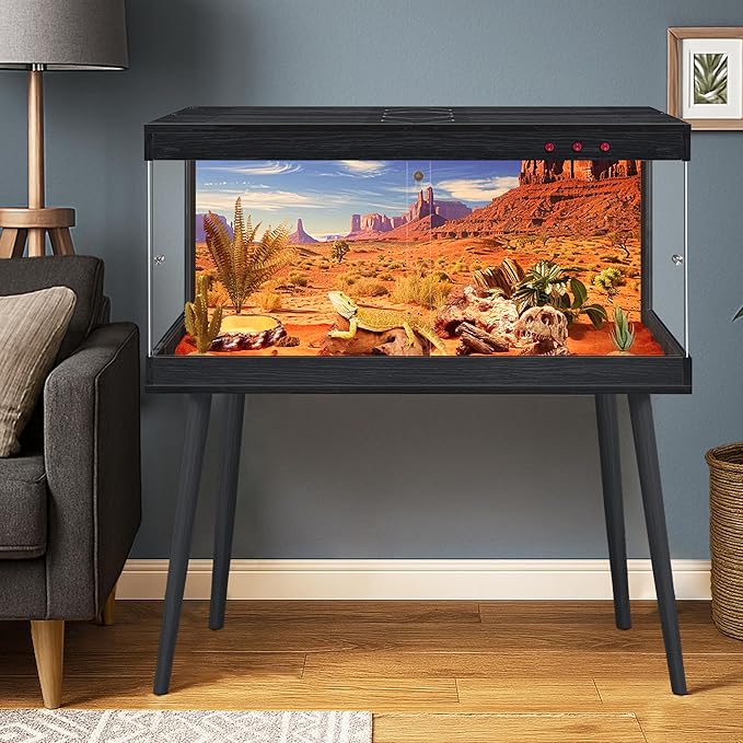 Royxen Bearded Dragon Tank, 65 Gallon Reptile Tank with Leg Stand,Built-in Lighting Reptile Enclosure, Tempered Glass Bearded Dragon Encloure for Chameleon (Black,40"x 20"x 20")