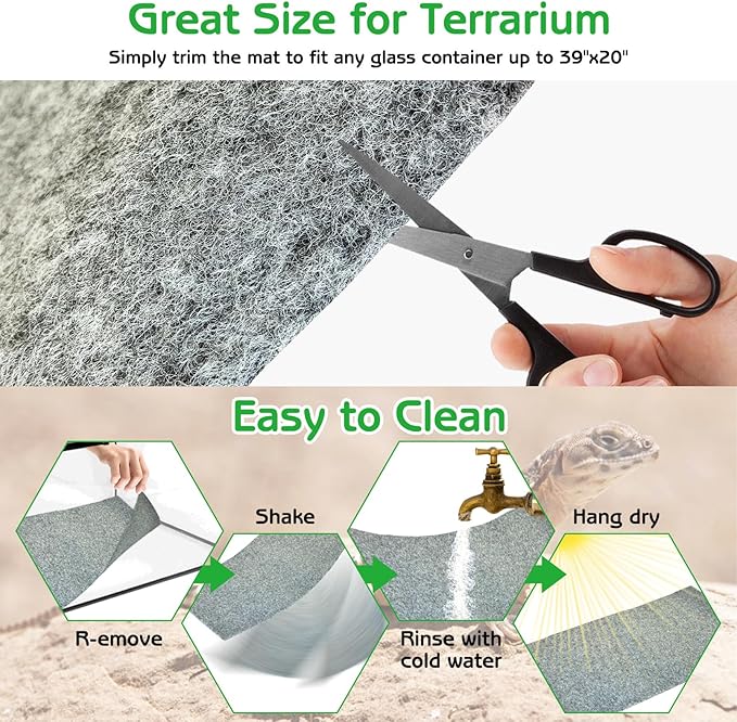 Tfwadmx Reptile Carpet, 2 Pack of Bearded Dragon Mat Terrarium Bedding Substrate Liner Reptile Mat for Snake Turtle Lizard Geckos Hermit Crabs (39'' X 20'')