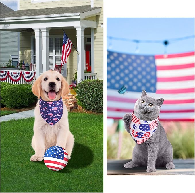 4th of July Dog Bandanas Small 2PCS, American Flag Patriotic Scarf, Independence Holiday Bandana,Premium Durable Triangle Reversible USA Bandana for Small XS Dogs Cats