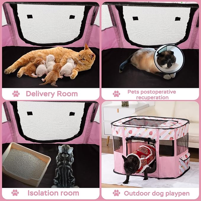 Portable Pet Cat Playpen,Cat Cages Indoor Collapsible Dog Crates Tent Kennel Playpen for Dogs Cat and Rabbit Travel Dog Playpen Indoor & Outdoor (Small(27.6" L x 21.7" W x 17.7" H), Pink)