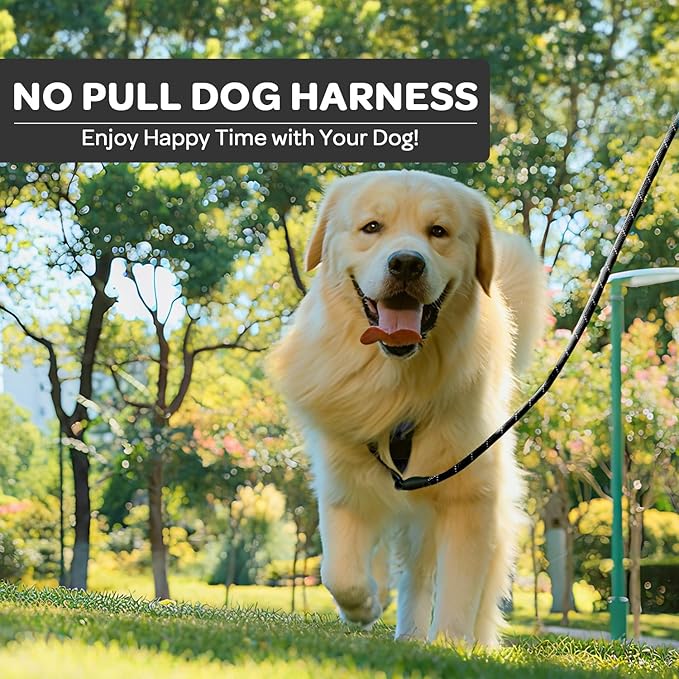 FURRYFECTION Plaid Dog Harness for Large Dogs, Reflective No Pull Adjustable Pet Vest with Front Clip, Leash, Easy Control Handle and Seat Belt, Black, XL