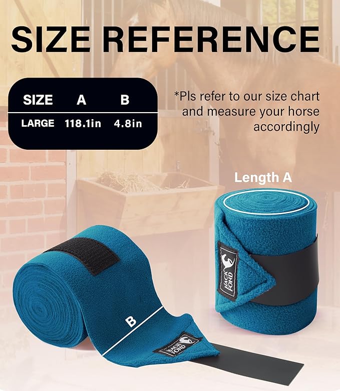 Fleece Horse Polo Leg Wraps Set of 4, 10' Horse Leg Bandages Stable Supplies Equestrian Boots Peacock Blue