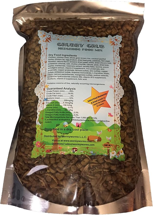 Wormy Worms Premium Hedgehog Food w/Dried Mealworms Superworms Crickets Silkworm Pupae Locusts (2.5 LBS)