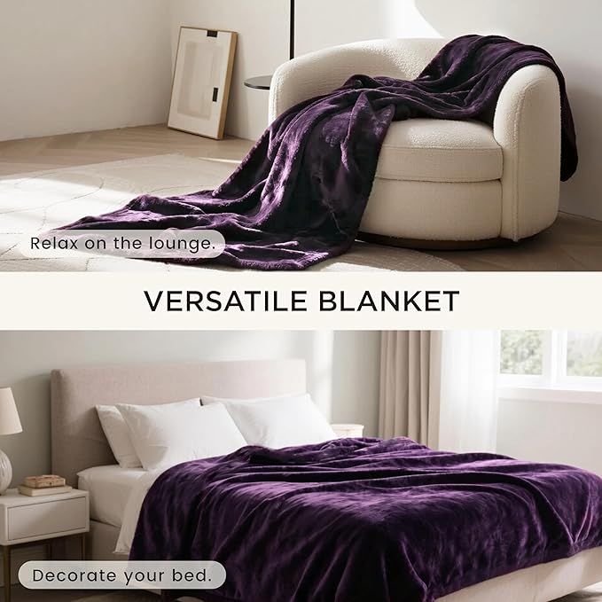 gogobunny Waterproof Bed Blanket, Reversible Sherpa Fleece Throw Blanket for Dog Puppy Cat, Furniture Cover Protects Bed Couch Sofa from Liquid Pee and Pet Fur (Dark Purple, 60x80 inches)