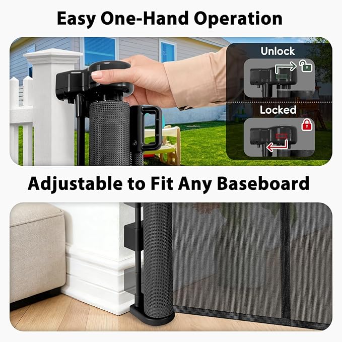 200" Retractable Baby Gates Extra Wide Dog Gates for Doorways, 48" Extra Tall Pet Gate Retractable Dog Gate, Long Baby Gate Retractable Fence Outdoor, Driveway Gate Retractable Garage Gate, Black