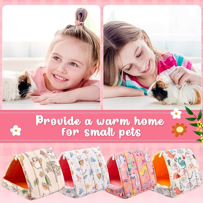 Cinnvoice 4 Pcs Guinea Pig Hideout, Guinea Pig Bed Tunnel, Rabbit Washable Small House Cage Accessories for Bunny Hedgehog Mouse Chinchillas Hamsters Ferrets Bearded Dragons Rats(Cartoon, 7.9 in)