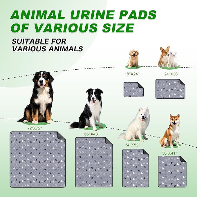 WanpeeGoo Washable Pee Pads, Puppy Pee Pad for Dogs, 2 Pack Absorbent Reusable Training Dog Pads Pet Puppy Pads, Non-Slip Potty Pads for Whelping, Playpen, Crate, Bed, Grey 24"x48"