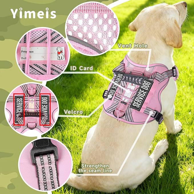 Service Dog Tactical Vest Harness and Leash Set Medium Sized Dog Emotional Support- Tactical Dog Harness Training Collar with Name (Pink, S)