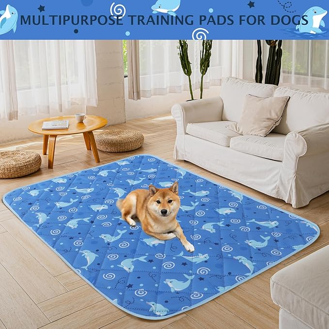 IEUUMLER Washable Pee Pads for Dogs, 2 Pack Non-Slip & Waterproof Pack Whelping Pad, Reusable Washable Puppy Potty Training Pad with Fast Absorbent for Playpen EU007 (Dolphin, 36"X41"-2pcs)