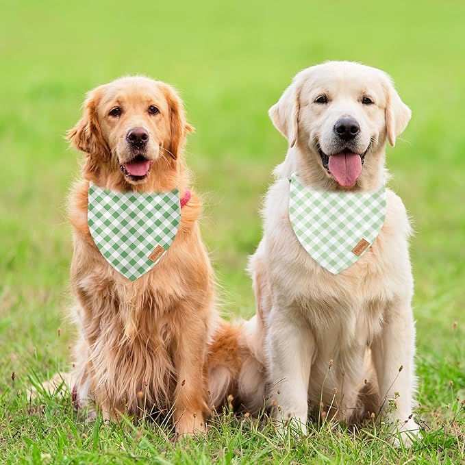 FYSUIMU 2Pcs Dog Bandanas Sage Green Plaid Triangle Pet Scarf Adjustable Puppy Neckerchief Dog Cat Bib for Spring Summer Medium Large Boy Girl Pet Costume Accessories