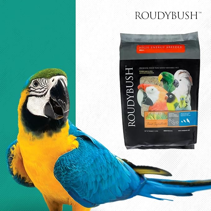 Roudybush High Energy Breeder Food for Breeding & Weaning Birds - Scientifically Formulated Bird Feed - Bird Food Pellets w/ Corn, Wheat, Soy - Nutritious & Healthy Feed for Birds (Small, 25lb)