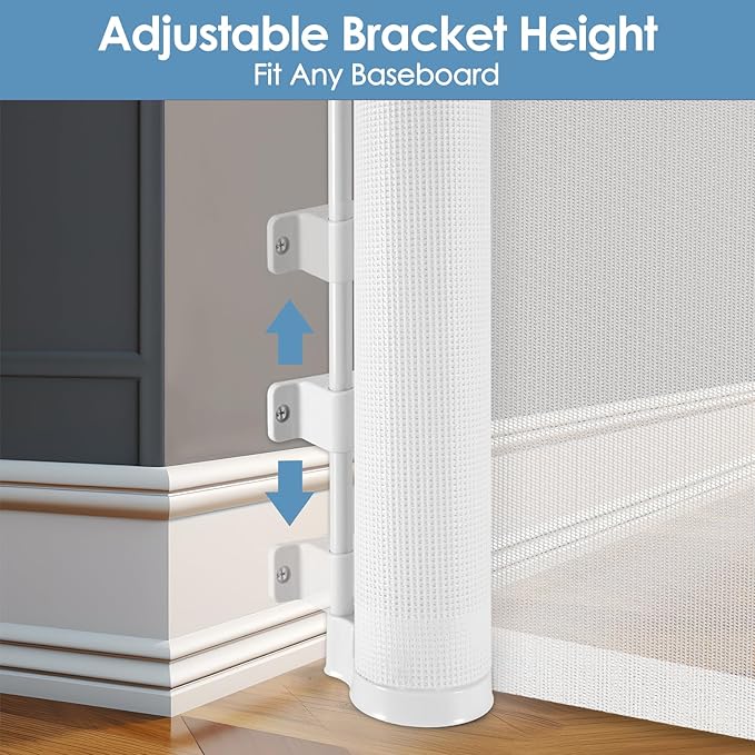 Reinforced 75” Wide Retractable Baby Gate with Support Rods, Upgrade Extra Long Retractable Dog Gates for Doorways Extra Wide Mesh Baby Gate Retractable Pet Gate for Stairs Child Safety Gate(White)