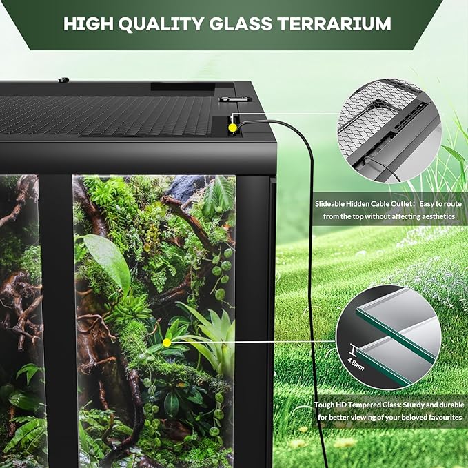 GarveeHome 67 Gallon Reptile Glass Terrarium, 48 in x 18 in x 18 in with Top & Side Screen Ventilation Reptile Terrarium, Toughened Glass Reptile Tank, Sliding Door & Anti Escape for Lizard Snake