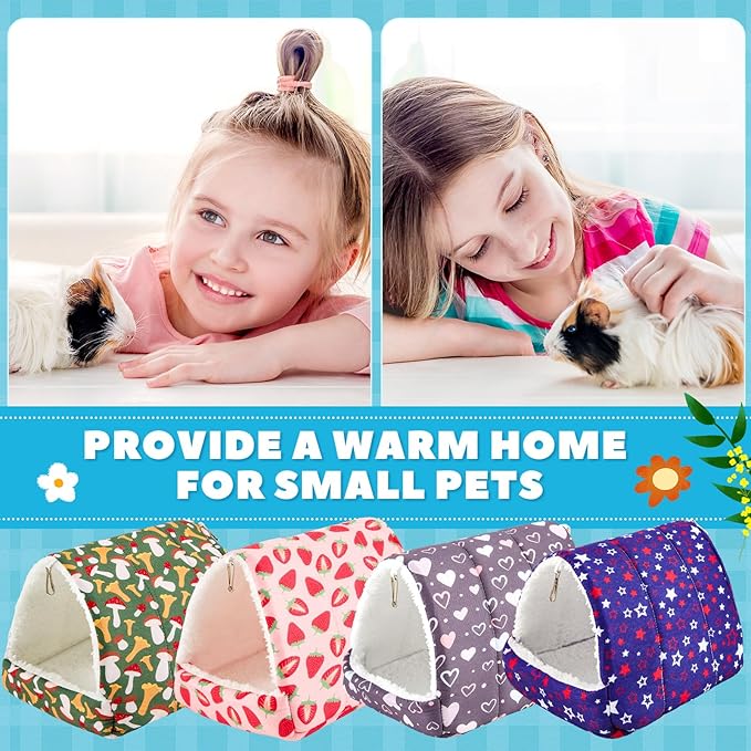 Cinnvoice 4 Pcs Guinea Pig Hideout, Guinea Pig Bed Tunnel, Rabbit Washable Small House Cage Accessories for Bunny Hedgehog Mouse Chinchillas Hamsters Ferrets Bearded Dragons Rats (Classic,7.9 in)