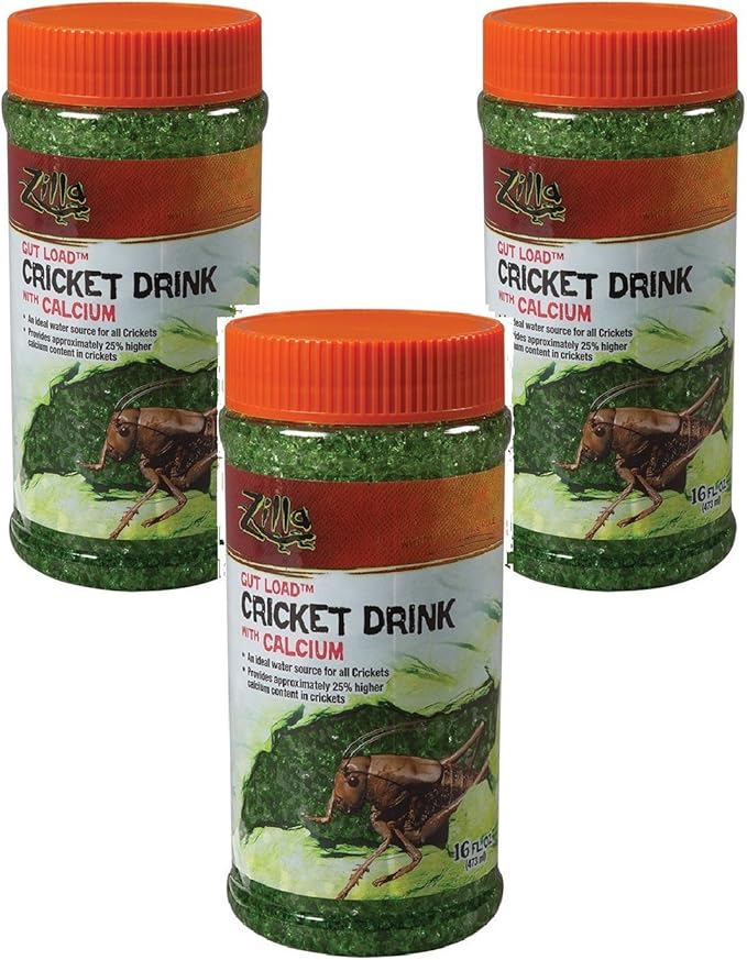 Zilla Reptile Food Gut Load Cricket Drink, with Calcium, 16-ounce (3 Pack)