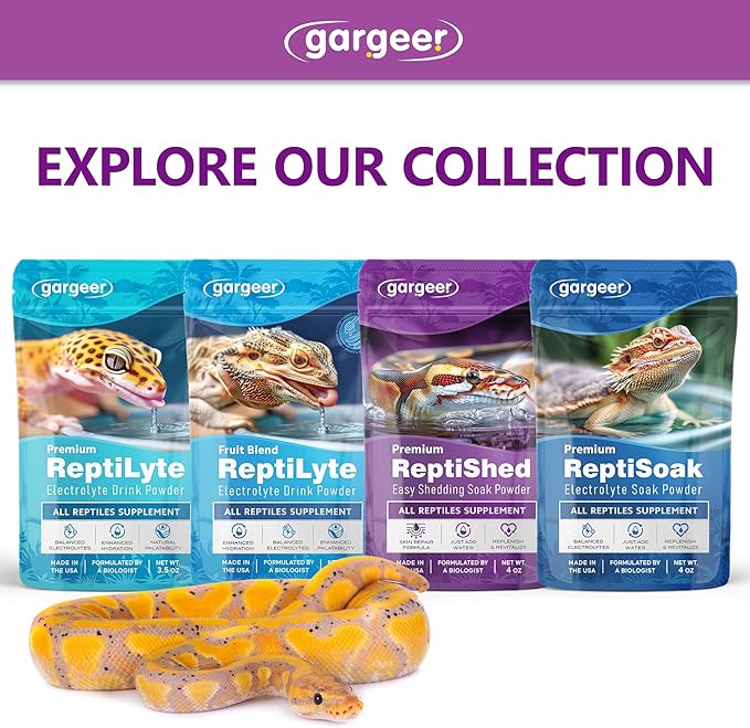Gargeer 'ReptiShed' Shedding Aid Soak Powder for Reptiles | Stuck Shed Remover for Dragons, Geckos, Lizards, Snakes | Aloe, Chamomile, Hyaluronic Acid | Bath Supplement | Made in the USA. Enjoy!
