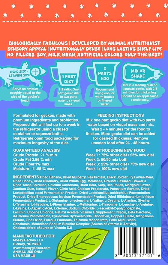 Complete Gecko Diet for Fruit and Insect Eating Geckos, 2 oz & 16 oz, with Human-Grade Dried Fruit, Probiotics and Vitamins (16 oz, Cosmic Berry - Blueberry, Mulberry & Banana)