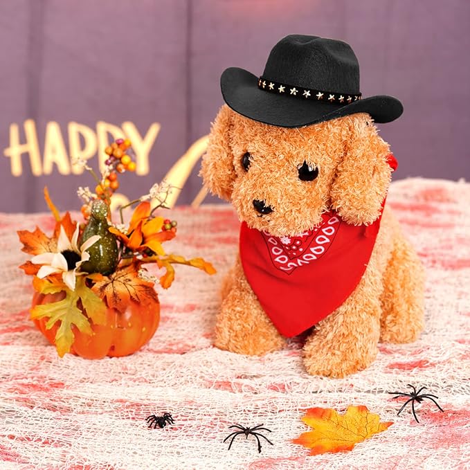choyaxo Pet Cowboy Costume Halloween Costumes for Dogs Cat Cowboy Hat with Bandana Scarf- Black, Small