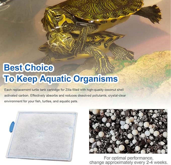 Large Reptile Pet Terrarium Water Filter Replacement Cartridge for Zilla Internal Filter 40G and Large Basking Platform Filter 40G, Turtle Tank Filter Cartridges for Zilla Turtle Filters -6Pack