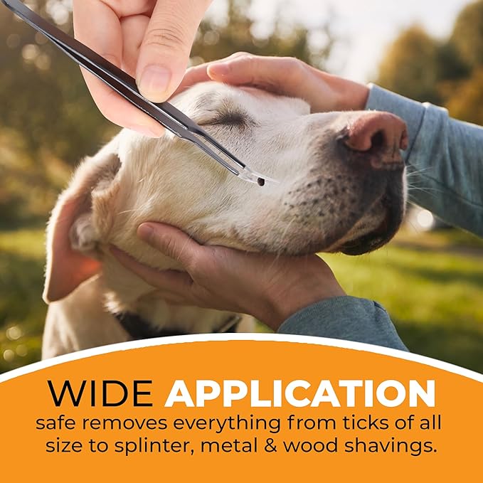 AKOSN Premium Tick Removal Tool - Stainless Steel Flea Remover for Pets Dogs Cats Humans -Safe Tick Control Puller &Precision Fine Point Tweezers to Completed Remove All Size Ticks, 1 Set