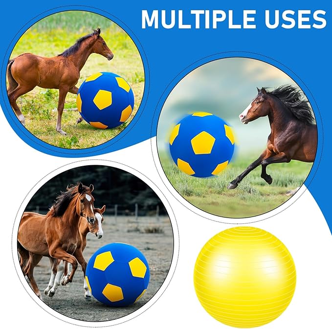 48 Inch Giant Herding Ball with Cover Anti Burst Ball Please Watch VCR for How to Inflation Large Horse Toys for Horse Stall Entertainment Play, Pump Included (Blue-Yellow)