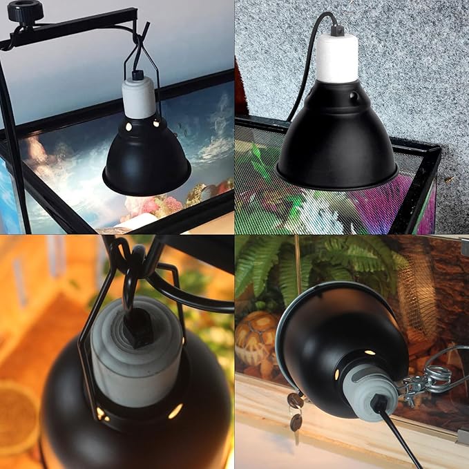 BNOSDM Reptile Light Fixture,5.5 Inch Shallow Dome Reptiles Heat Lamp Fixture for UVB UVA Bulb,Heat Basking Bulb,Optical Reflection Heat Lamp Fixtures for Reptile Amphibian Tank Terrariums