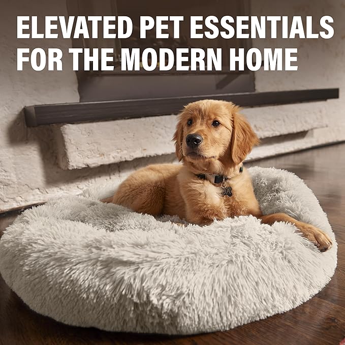 Active Pets Premium Large Donut Dog Bed, Fits Up to 100 lbs, Removable Cover & Washable Cushion, Plush Long Pile Faux Fur Fabric, Portable Dark Grey Pet Bed Furniture for Big Adult Canines & Cats