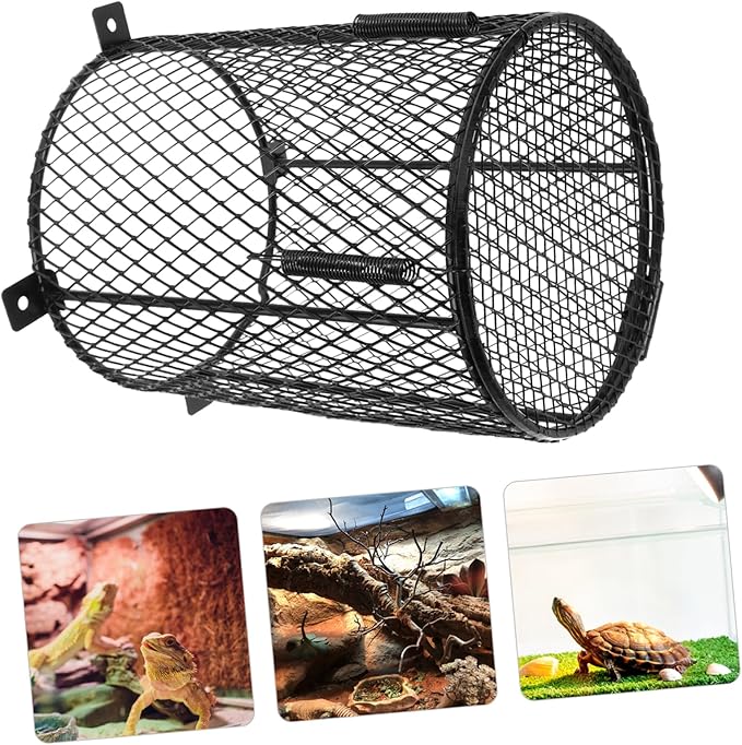 Garneck Leopard Gecko Heat Lamp Grille Reptile Cage Heater Guard Scald Protection Mesh Lampshade Easy Clean