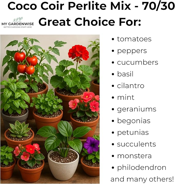 GARDENWISE Coco Perlite - Coco Coir Perlite Mix - 70/30 Growing Media - Hydroponic, Indoor & Outdoor, Grow Bags & House Plants (5 quarts)