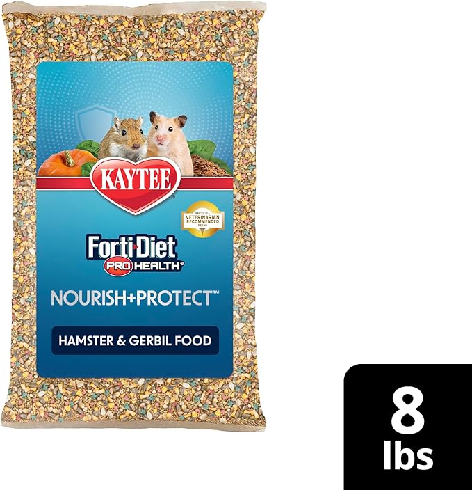Kaytee Forti-Diet Pro Health Nourish+Protect Hamster and Gerbil Food, Comprehensive Nutrition Backed by Science, Digestive Health, Immune Support, 8 Pounds