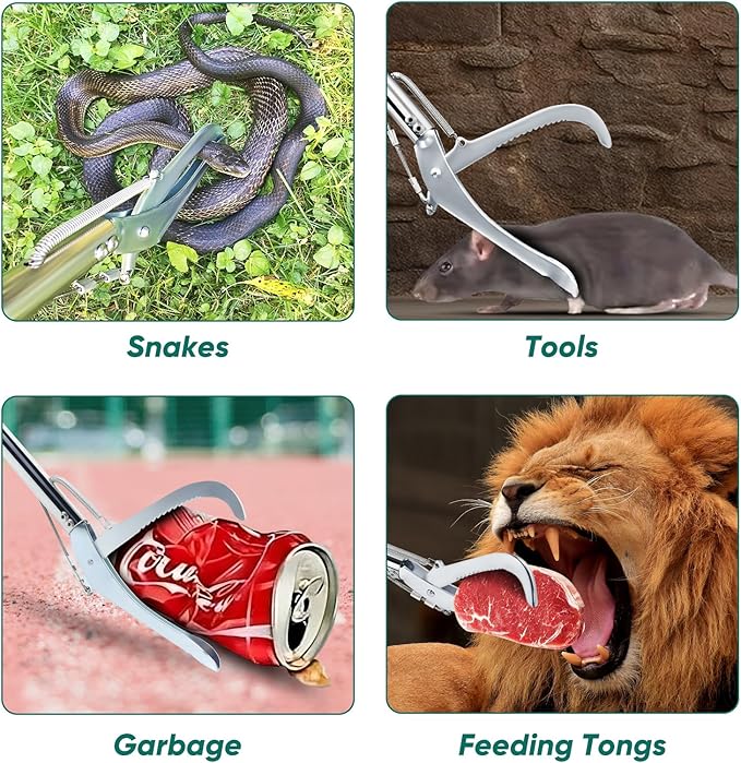 Snake Grabber Tool with Lock, 47" Professional Snake Tongs Stick Heavy Duty Reptile Snake Catcher Grabber Stainless Steel Snake Pole Wide Jaw Handling Tool with a Protective Structures for Snakes