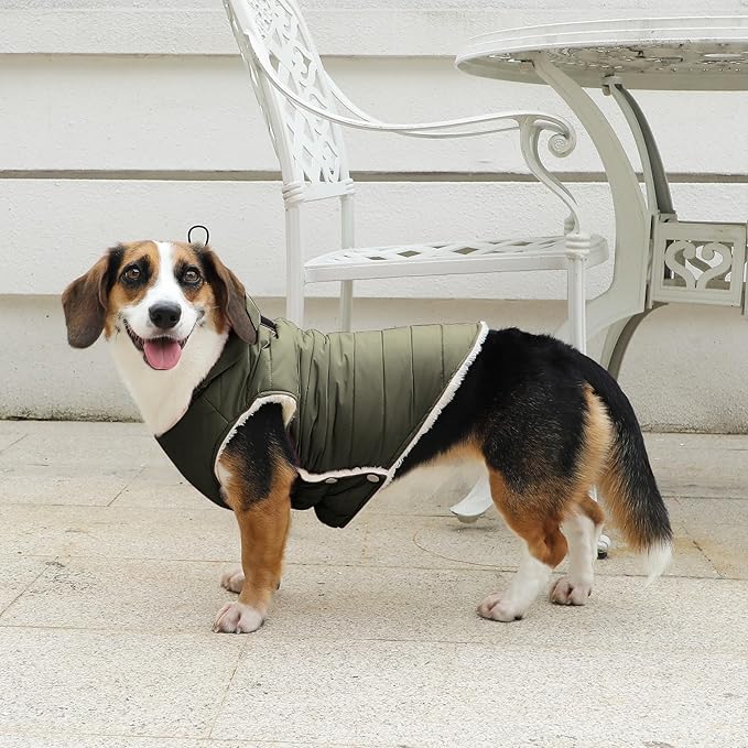Vecomfy Fleece Lining Dog Hoodie with Harness Built in,Extra Warm Large Dog Jacket in Winter Doggie Coats with Drawstring Hooded,Green XXXL