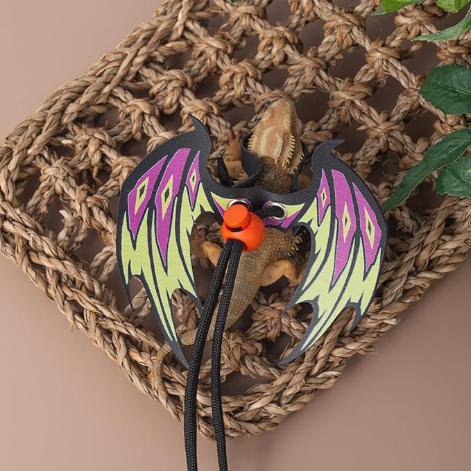 COMSUN 2 Pack Bearded Dragon Lizard Harness Leash Set, Adjustable Reptile Lizard Leashes with Colorful Soft Leather Dinosaur Wing for Geckos, Chameleon, Lizards