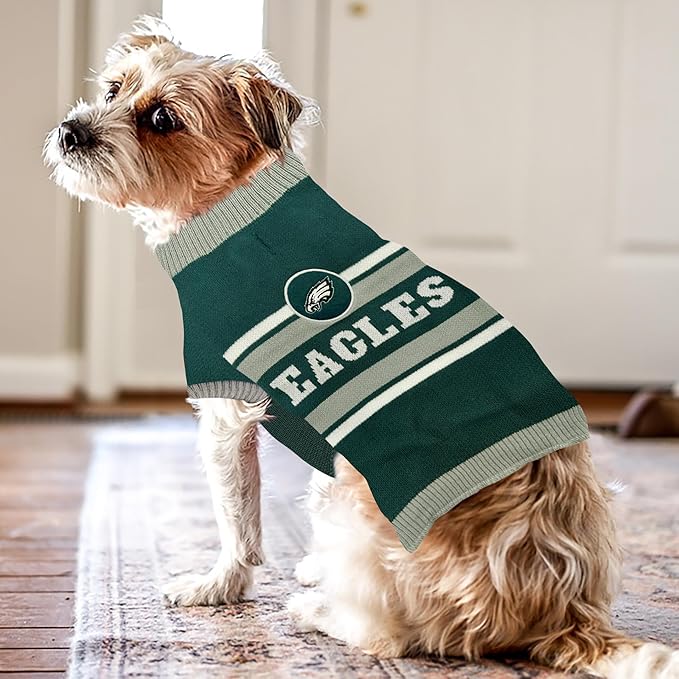 NFL Philadelphia Eagles Dog Sweater, Size Medium. Warm and Cozy Knit Pet Sweater with NFL Team Logo, Best Puppy Sweater for Large and Small Dogs