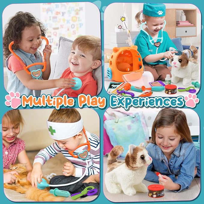 TUZT 17PCS Interactive Cat Toys for Kids, Toys for 3 4 5 6 7 8 Year Old Girls Kids Boys, Walking & Meowing Cat Toy with Sound, Veterinarian Playset for Toddlers, Idea Birthday Gifts for Little Girls - Image 7