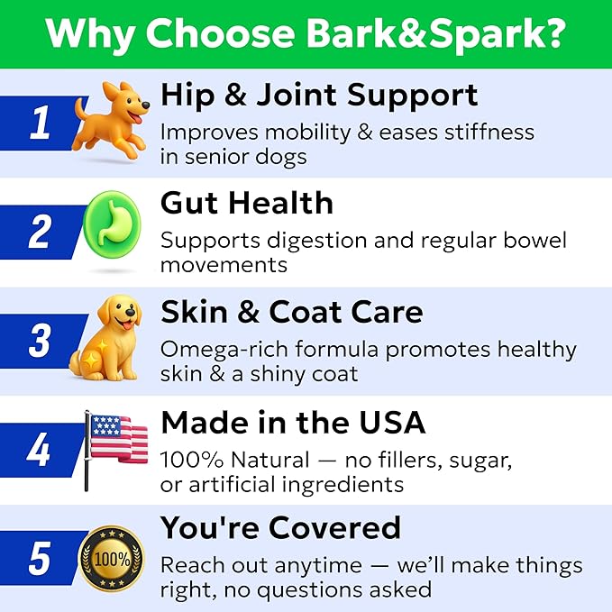 BARK&SPARK Dog Multivitamin Chews Glucosamine Chondroitin with Omega 3, Digestive Enzymes & Probiotics | Vitamins and Supplements for Dogs Pet Skin & Coat & Joint & Gut Health Support - 240ct