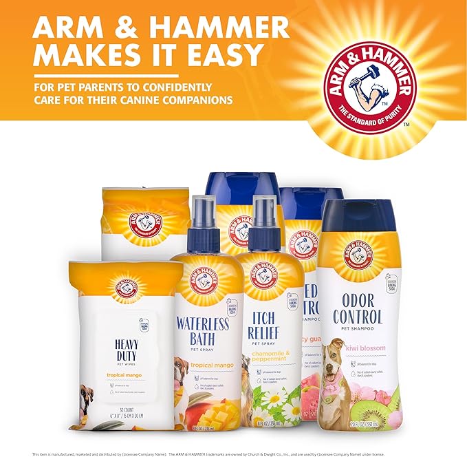 Arm & Hammer Deodorizing Dog Shampoo with Baking Soda for Odor Control, Tearless Moisturizing Formula for Sensitive Skin, Fresh Kiwi Blossom Scent, Safe for Dogs and Puppies, 20 Fl Oz - 6 Pack