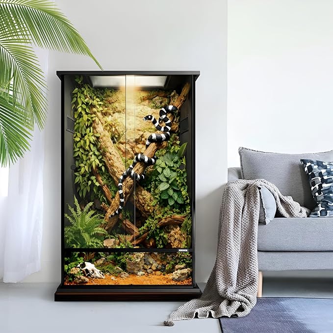 67 Gallon Tall PVC Reptile Enclosure,24"x18"x36" Reptile Tank Large Terrarium for Arboreal Reptile,Snake,Ball Python,Gecko,Frog,Lizard,Chameleon with Front Sliding Door,Screen Ventilation