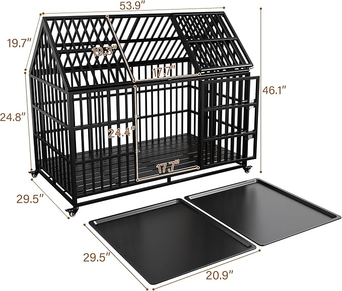 54 Heavy Duty Dog Crate with Mat, Escape Proof Dog Kennel Indoor, High Anxiety Dog Cage with Double Door, Extra Large Crate for Large Dogs with Removable Tray