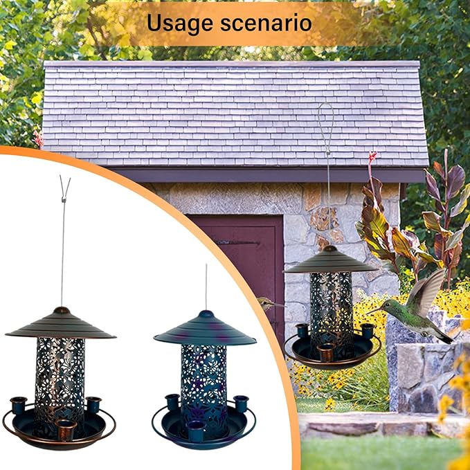 Bird Water Feeder Garden Decorations Multiple Feeders Easy Filling Metal Hanging Food Station Food Trays for Outside